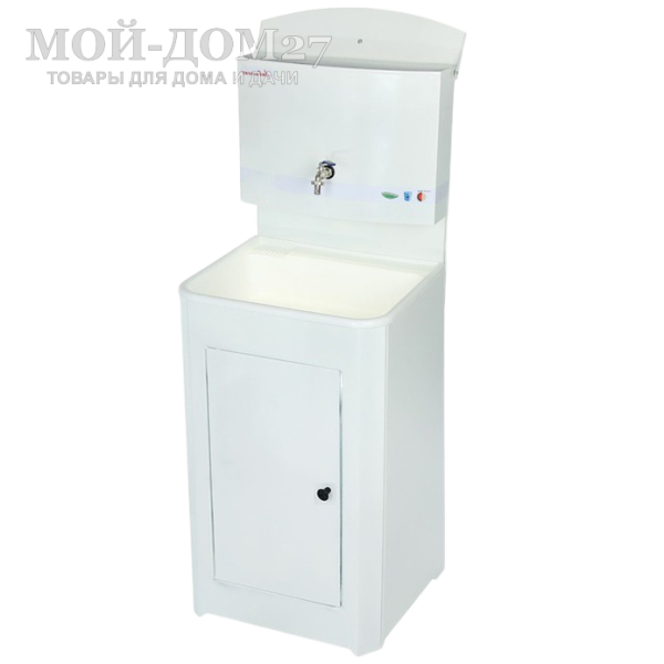 Умывальник без подогрева пласт. мойка | Мой-Дом27 | Объем бака – 20 литров без нагревателя<br>
 Материал умывальника – сталь толщиной 0,7 мм<br>
 Мойка – пластик белого цвета<br>
 Кран – металлический<br>
Поставляется в разобранном виде, в коробке 80*54*20 см с ручками